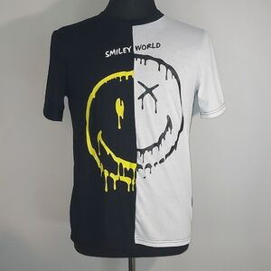 Smiley World Black White Yellow Smiley Face Graphic T-Shirt Size Small